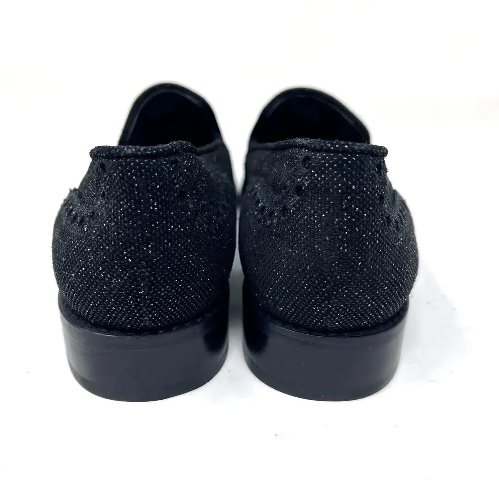 Stuart Weitzman Guy Thing Black Glitter Tassel Block Heel Loafers Womens 8.5 M‎